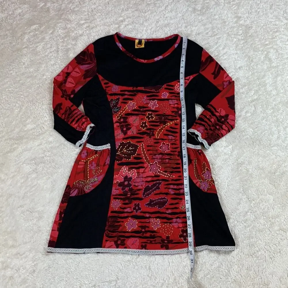 Karma Circle USA embroidered and distressed hand made mini dress, size medium - Picture 6 of 10